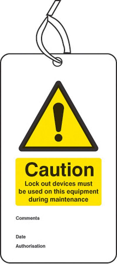 Lockout Tag - Lock out device must be used on this equipment... (80x150 mm Width Pk of 10