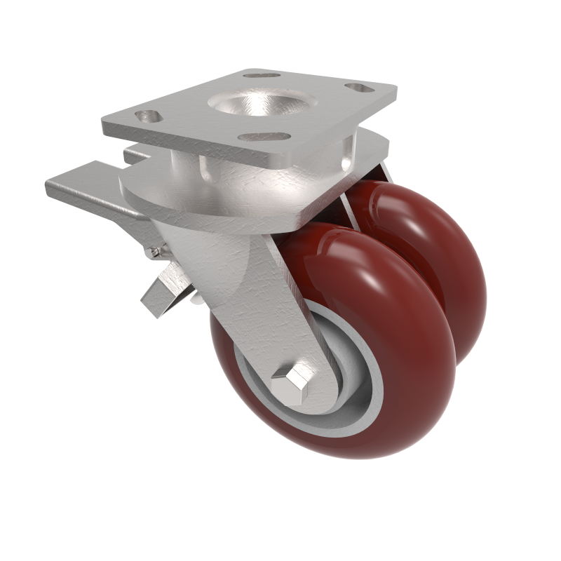 Ergonomic Polyurethane Plate Swivel Castor Brake 150mm 1150kg Load