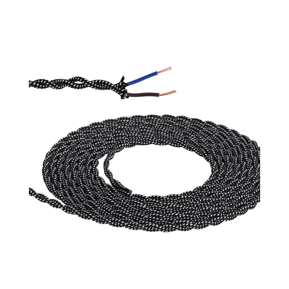 Luxuria Glorelle 1m Black & White Spot Braided Twisted 2 Core 0.75mm Cable