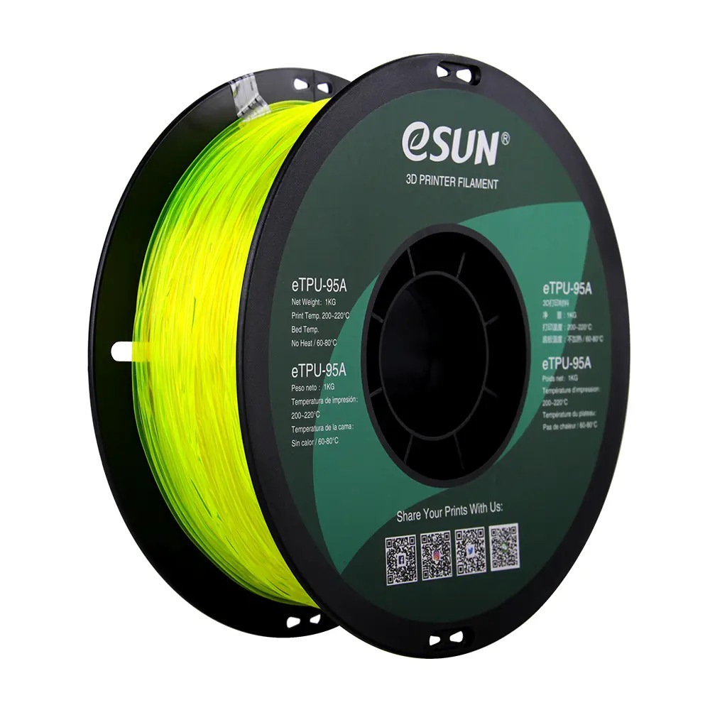 eSUN eTPU 95A Yellow Transparent Clear 1.75mm Flexible 3D Printing filament 1Kg