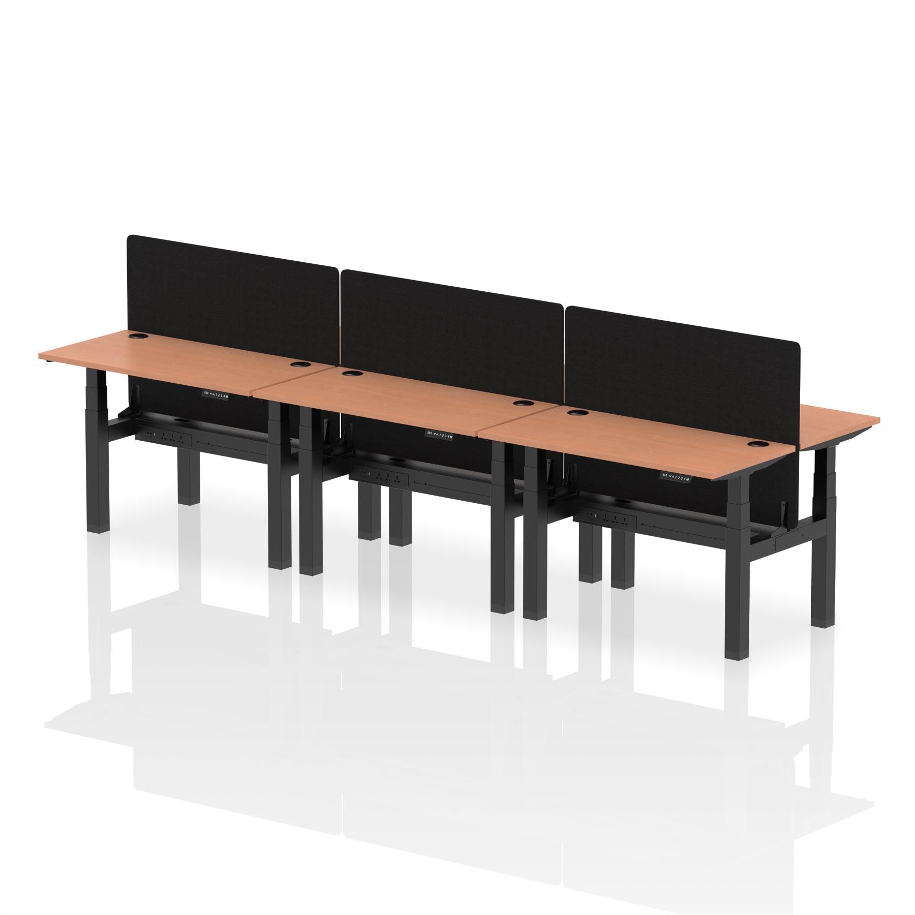 Specialising In Air Back-to-Back Slimline Height Adjustable Bench Desk - 6 Person with Black Straight Screen - 1200mm, 1400mm, 1600mm, 1800mm - Multiple Colour Options UK