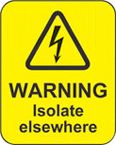 Warning isolate elsewhere roll of 100 labels 40x50mm