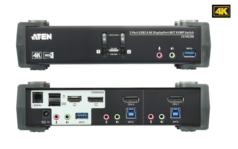 CS1922M - Aten - 2 Port, USB 3.0, True 4K, DisplayPort with HDMI (DP/HDMI) MST, KVM-P Switch, 4K KVM &#64; 60 Hz (Cables included)