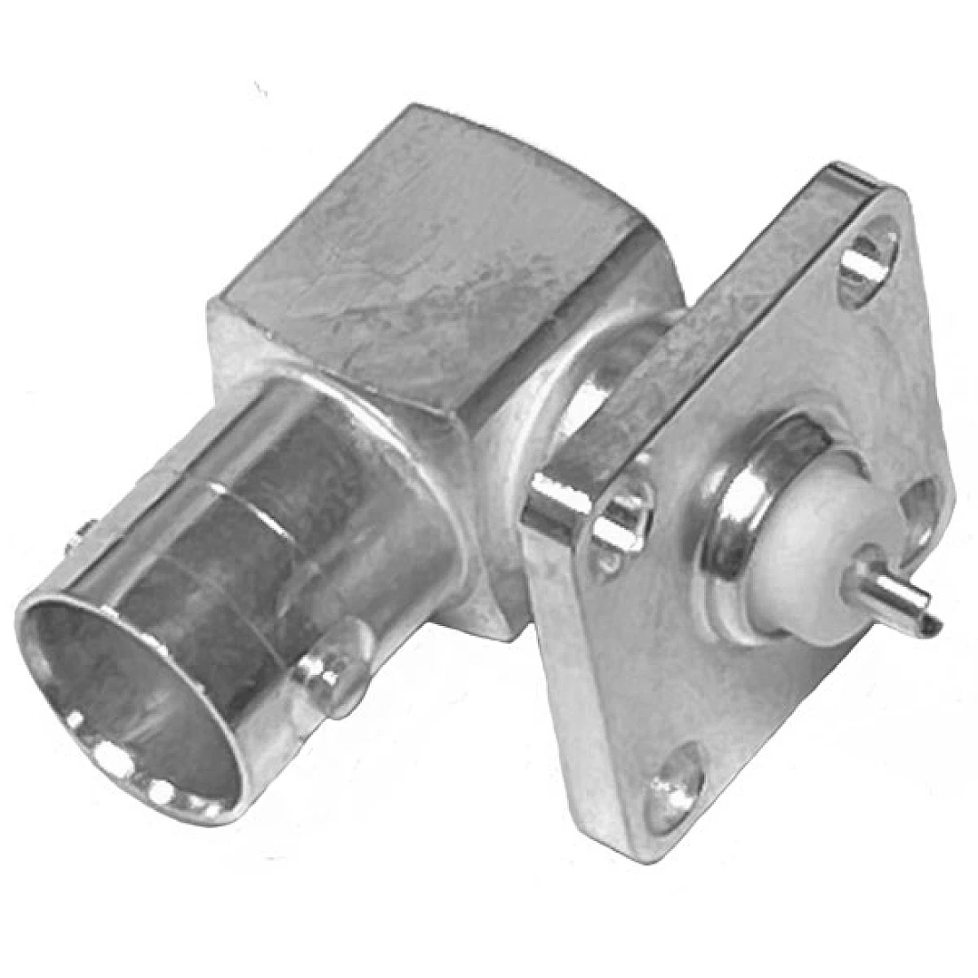 BPAJRASS50SS BNC Elbow Panel Socket with Solder Spill Silver Plated 4 Hole Fixing