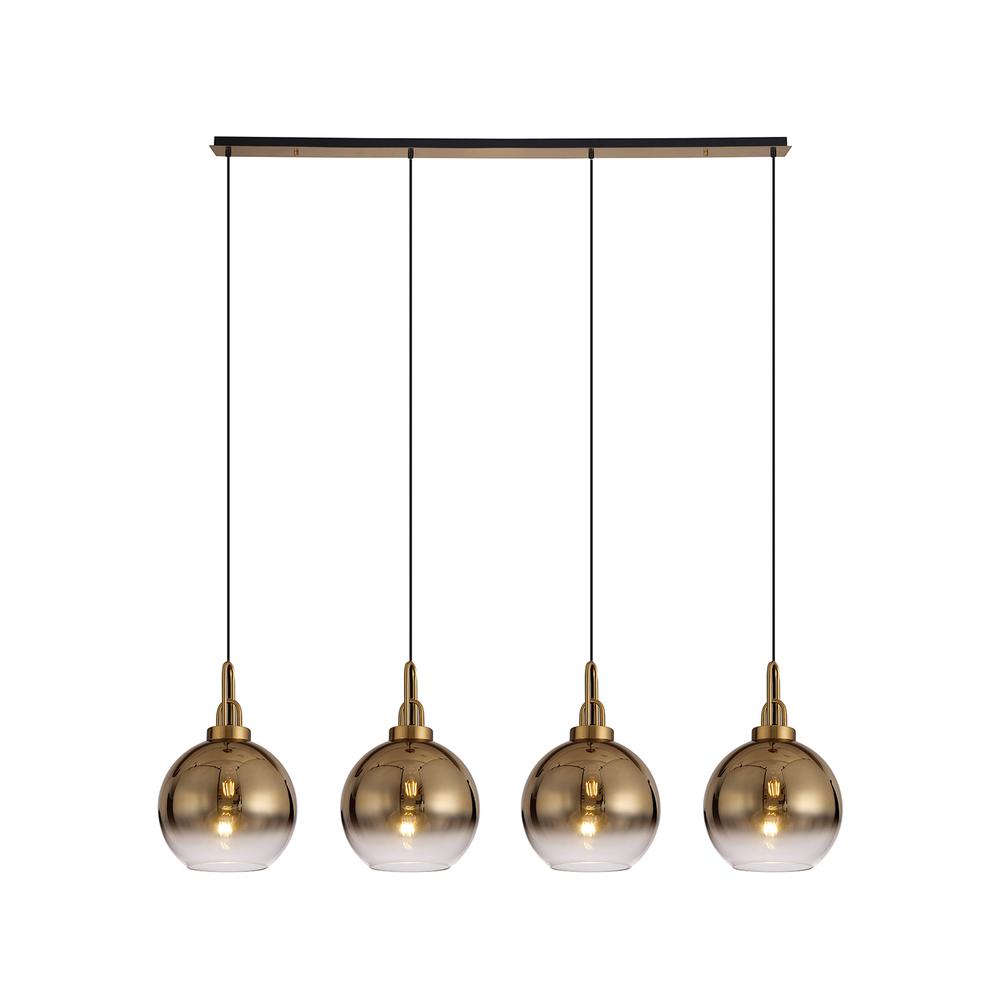 Luxuria Kennith Linear 4 Light Pendant E27 With 30cm Globe Glass Brass Gold/Clear Brass Gold/Matt Black