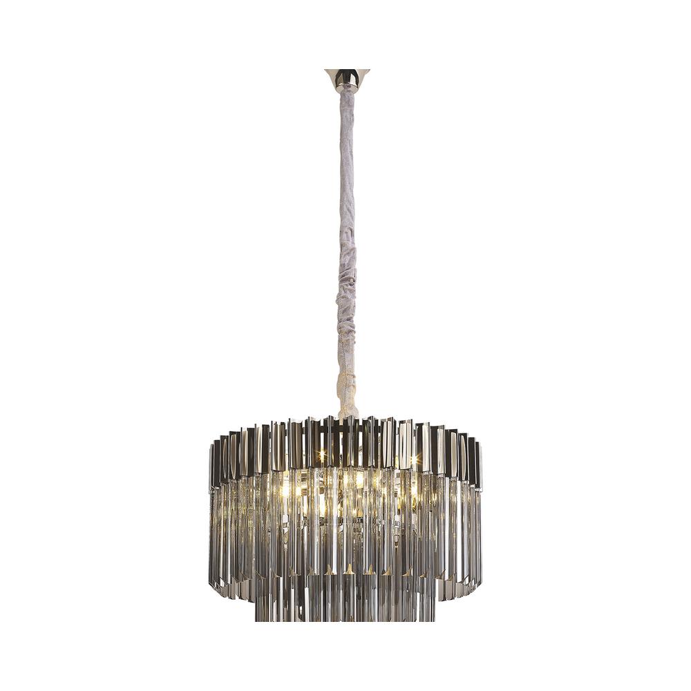 Luxuria Osiris 60cm Pendant Round 8 Light E14 Polished Nickel / Smoke Sculpted Glass