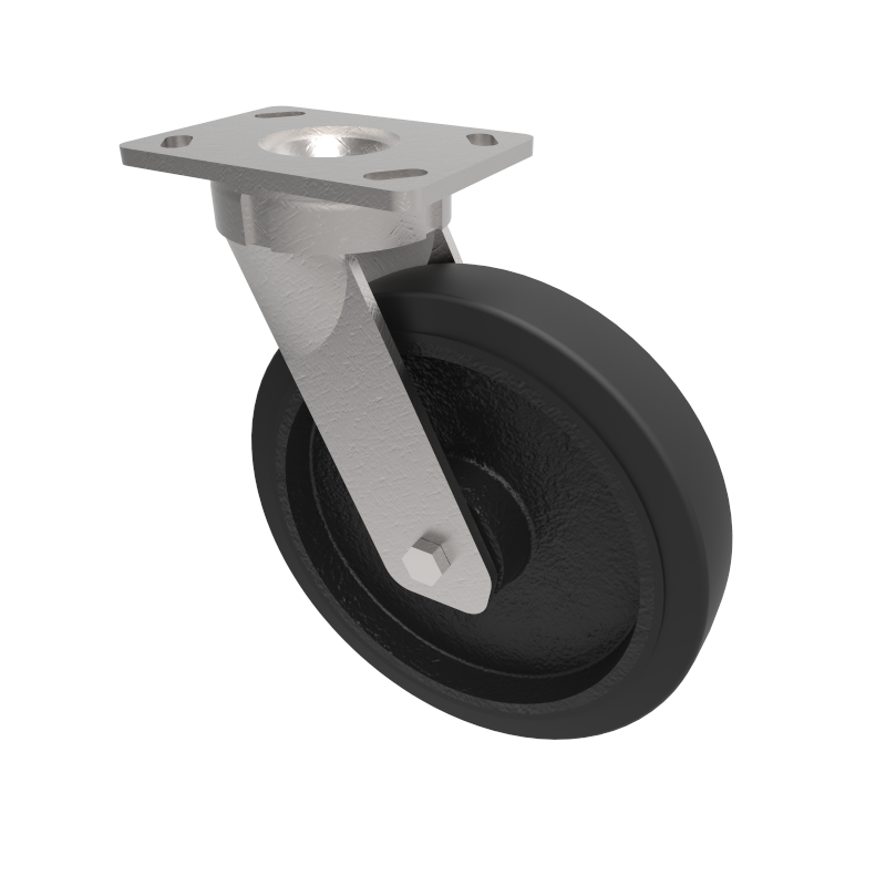 Elastic Rubber Cast Iron Plate Swivel Castor 250mm 500kg Load