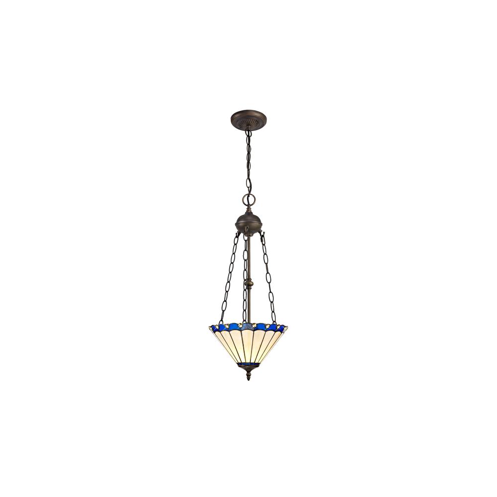 Luxuria Sleek 2 Light Uplighter Pendant E27 With 30cm Tiffany Shade Blue/Cream/Crystal/Aged Antique Brass