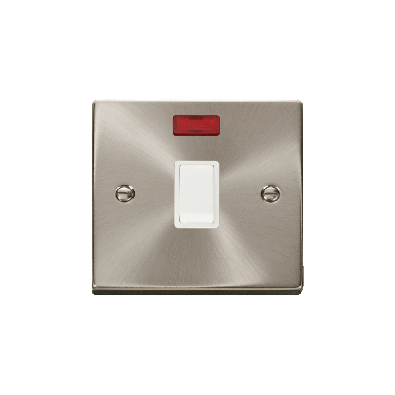 Click Deco 20A 1 Gang DP Switch with Neon Satin Chrome Insert White