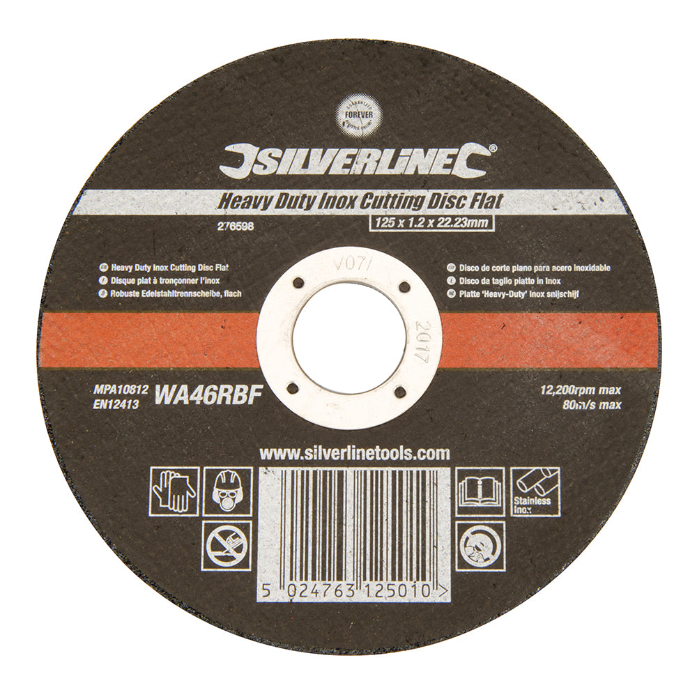 Silverline 276598 Heavy Duty Inox Cutting Disc Flat 125 x 1.2 x 22.23mm