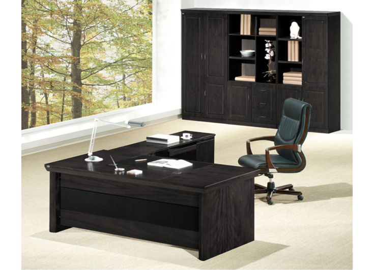 Stunning Black Ash Real Wood Veneer Executive Office Desk With Pedestal & Return - 2000mm - L3F-U57203 UK