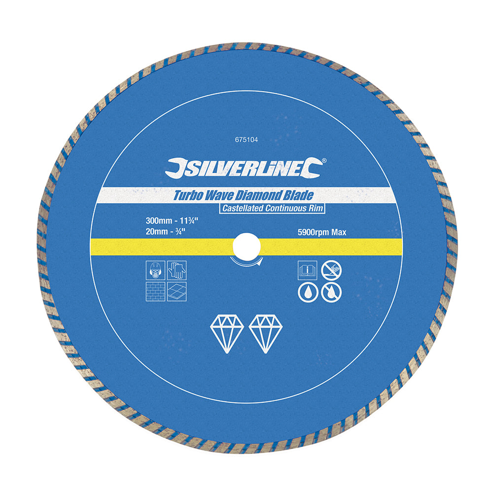 Silverline 675104 Turbo Wave Diamond Blade 300 x 20mm Castellated Continuous Rim