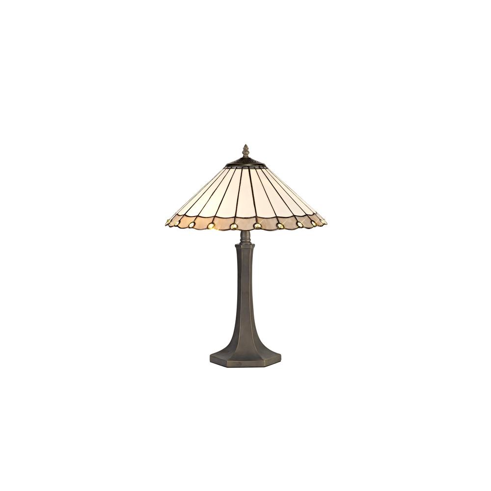 Luxuria Sleek 2 Light Octagonal Table Lamp E27 With 40cm Tiffany Shade Grey/Cream/Crystal/Aged Antique Brass