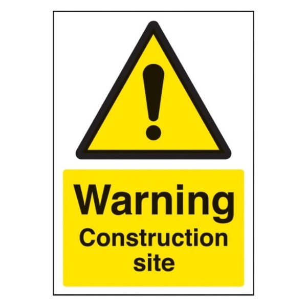 Warning Construction Site - A4 Rigid Plastic