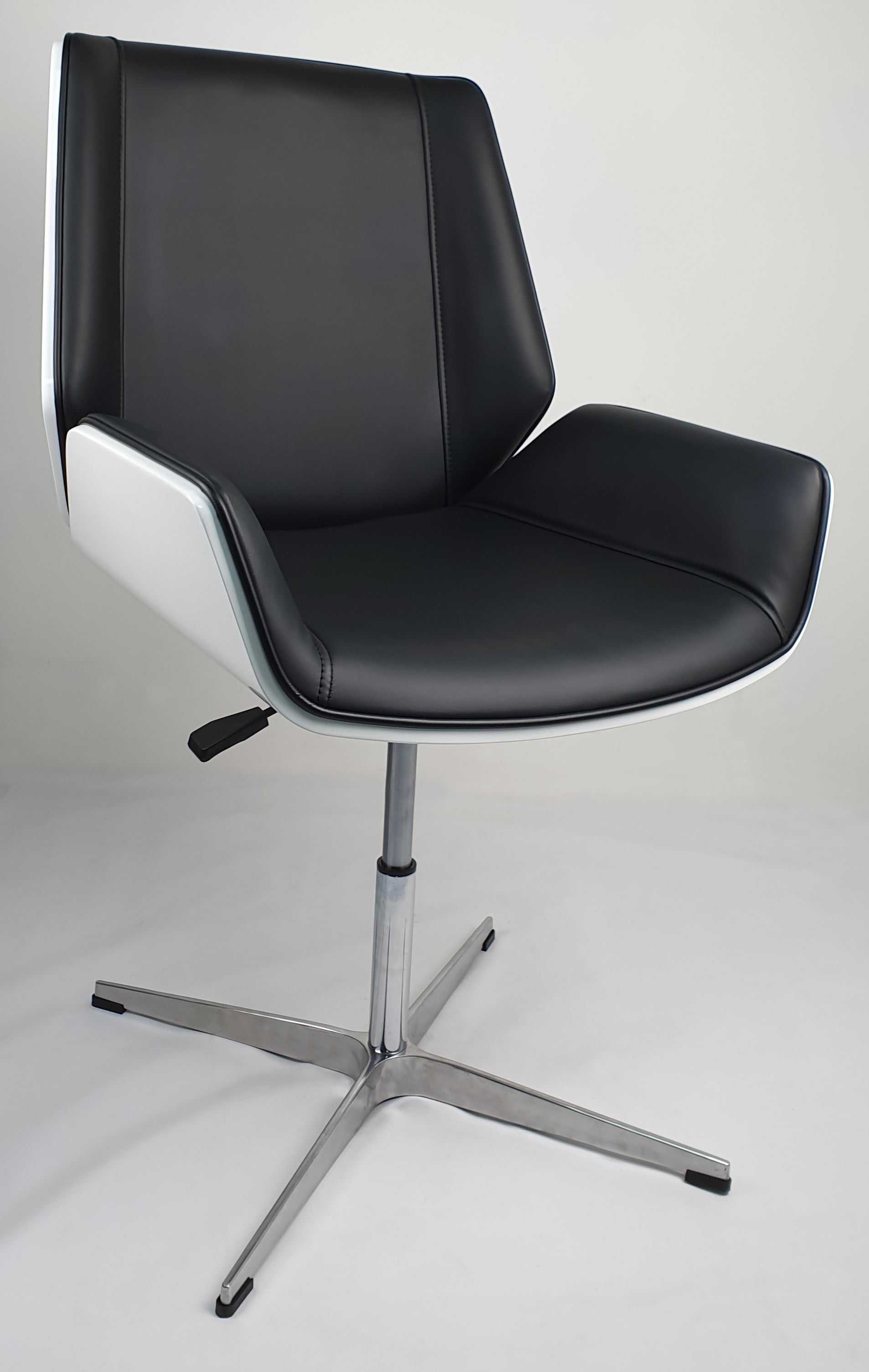 Black Leather Swivel Visitors Chair with White Gloss Shell - BG1C Huddersfield