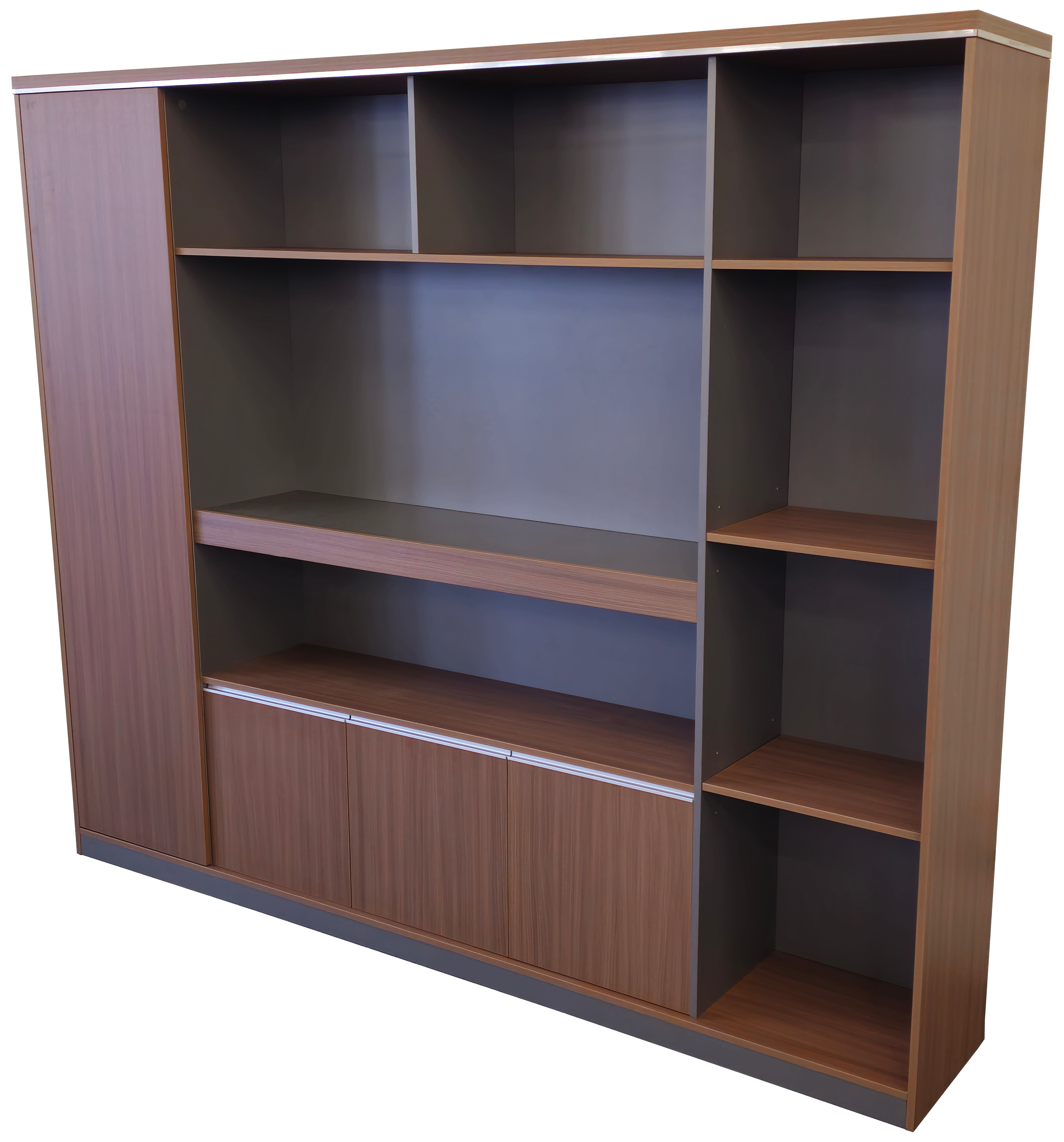 Modern Large Walnut Bookcase with Doors & Open Shelving - 2400mm - PM02-S01 North Yourkshire