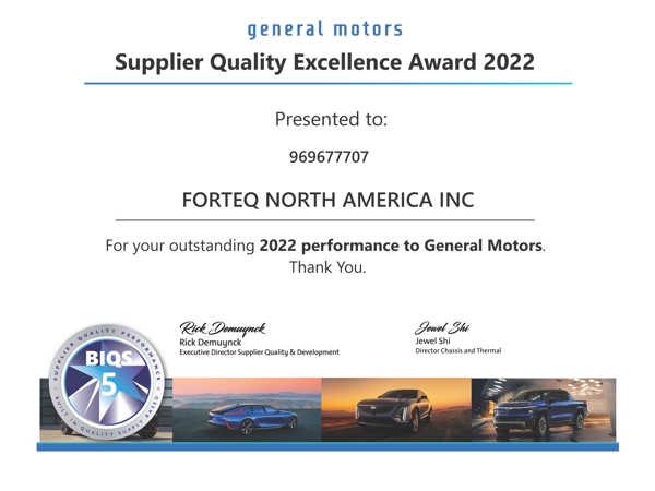 General Motors Supplier Quality Excellence Award