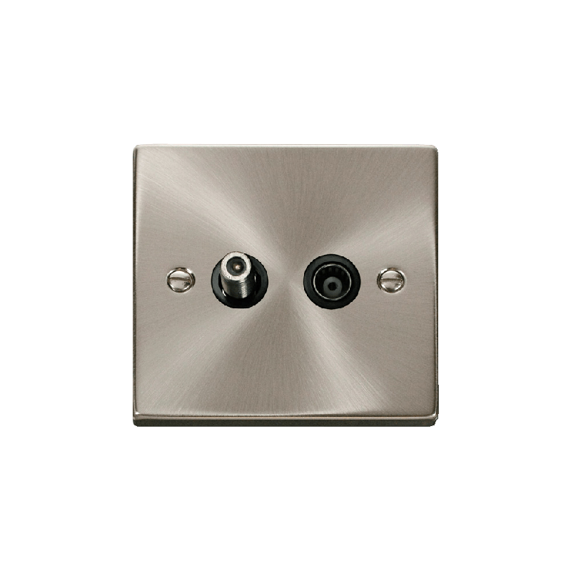 Click Deco 1 Gang Isolated Satellite & Isolated Coaxial Socket Outlet Satin Chrome Insert Black