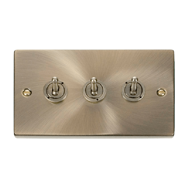 Click Deco 3 Gang 2 Way 10AX Toggle Switch Antique Brass