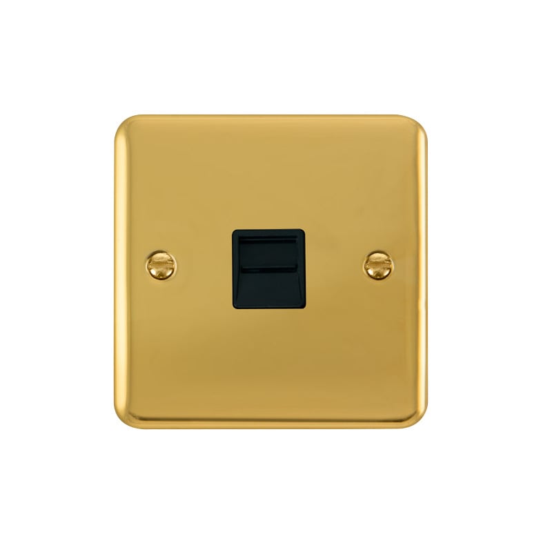 Click Deco Plus Single Telephone Outlet (Secondary) Polished Brass Black Inserts