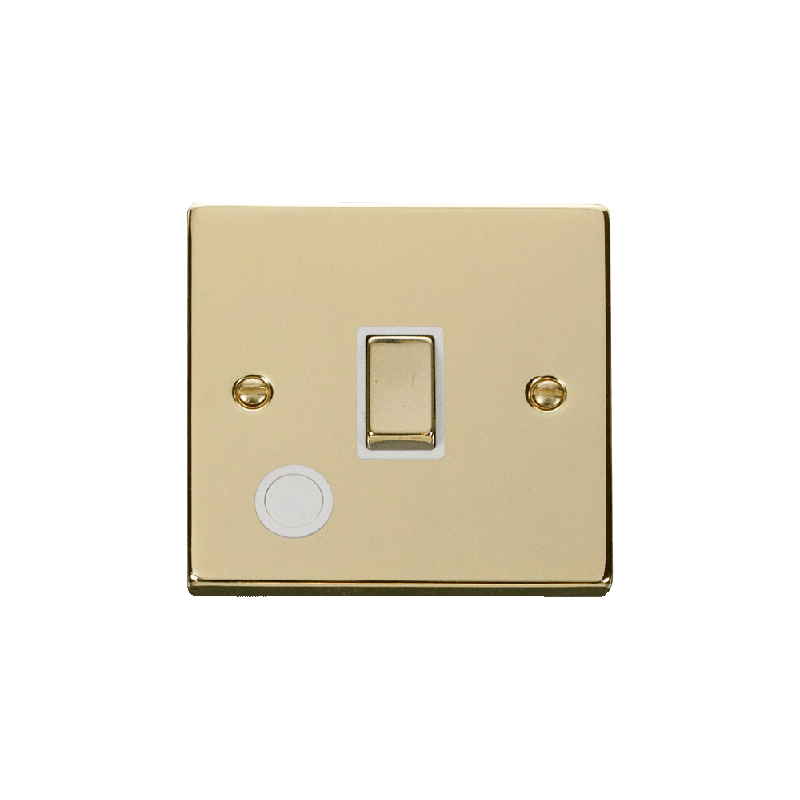 Click Deco 20A 1 Gang DP 'Ingot' Switch With Flex Outlet Polished Brass Insert White