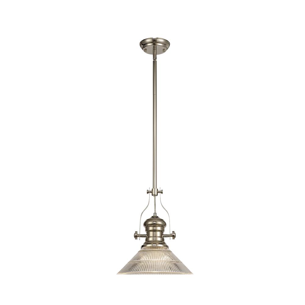 Luxuria Serena Pendant Light E27 With 30cm Cone Glass Shade Polished Nickel/Clear