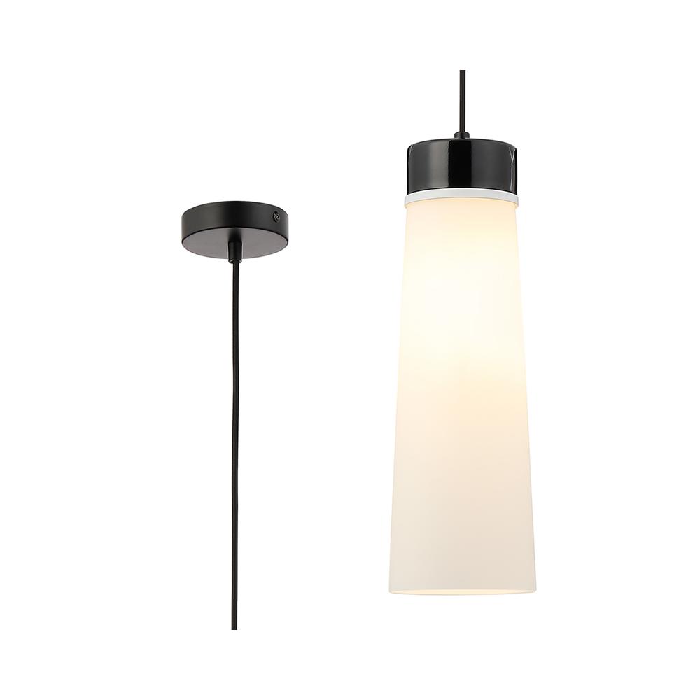 Luxuria Meash 13cm Pendant Light E27 With Large Opal Cylindrical Cone Glass Black Marble / Opal / Black / Black Fabric