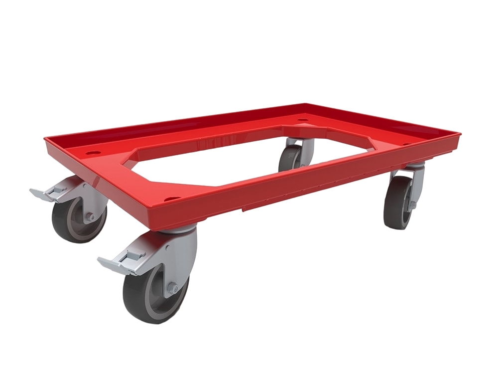 600 x 400 Braking Heavy Duty Euro Plastic Stacking Container Dolly