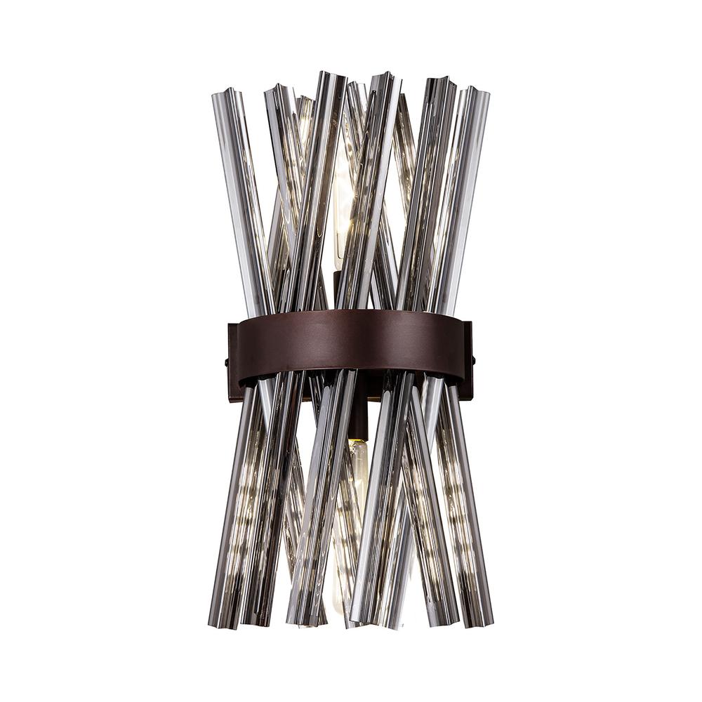 Luxuria Seneca 2 Light E14 Wall Light E14 Brown Oxide / Smoke Glass