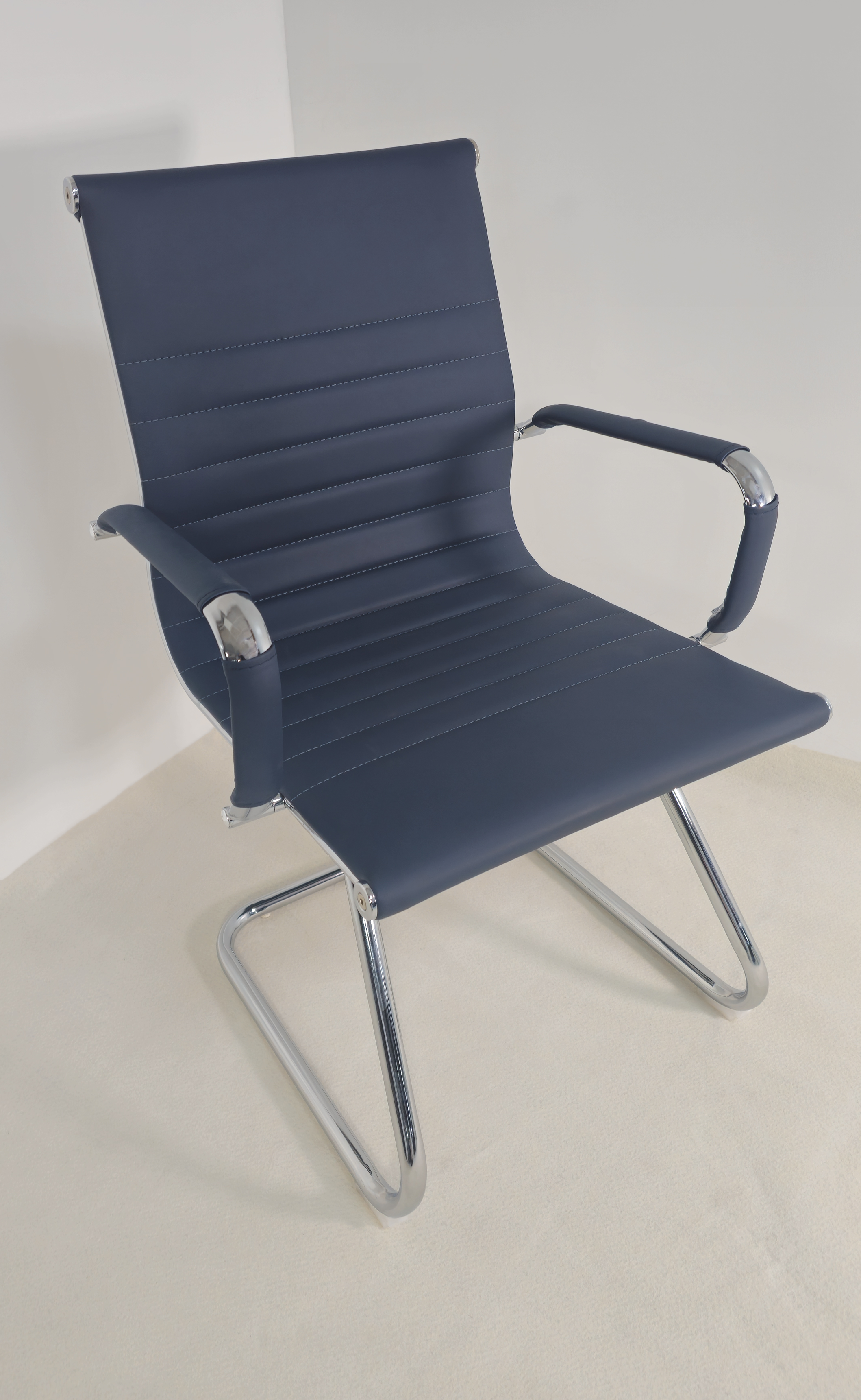 Contemporary Eames-Style Cantilever Visitor Chair in Blue Leather - HB-E13 UK