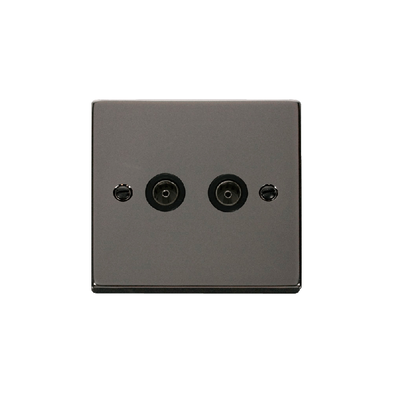 Click Deco Twin Non-Isolated Coaxial Socket Outlet Black Nickel Insert Black