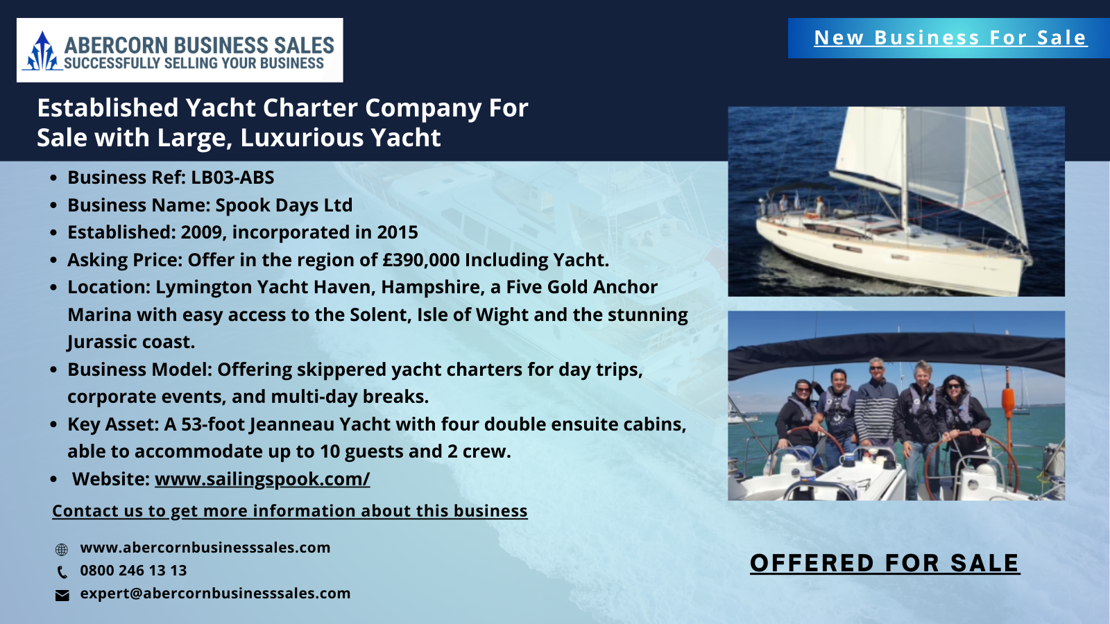 LB03-ABS - Established Yacht Charter Company For Sale with Large, Luxurious Yacht&nbsp;with Large, Luxurious Yacht-Skippered yacht charters for day trips, corporate events, and multi-day breaks