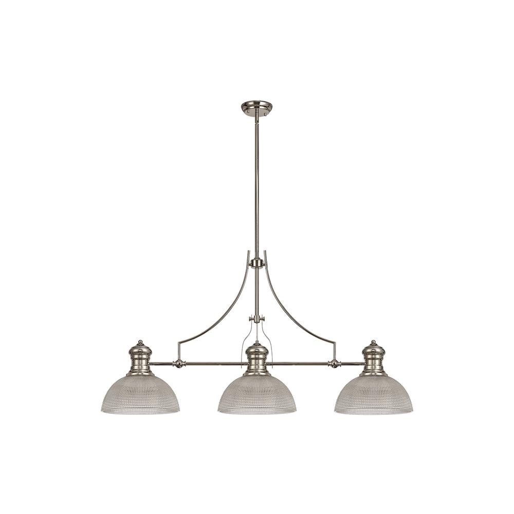 Luxuria Serena 3 Light Linear Pendant E27 With 30cm Prismatic Glass Shade Polished Nickel Clear