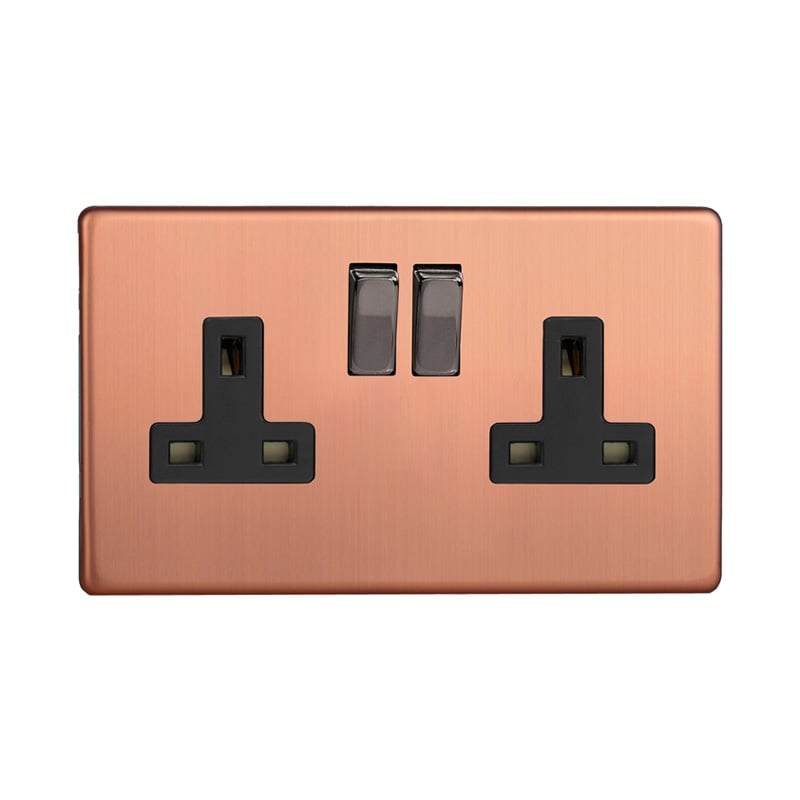 Varilight Urban 2G 13A DP Switched Socket Brushed Copper Screw Less Plate