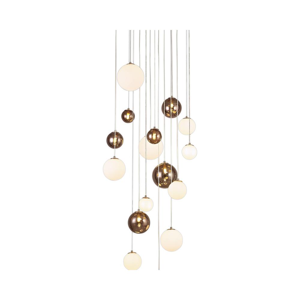 Luxuria Mateo 60cm Pendant 16xG9 Antique Copper/Opal & Copper Glass