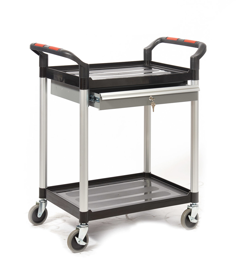 Proplaz 2 Shelf Trolleys With Lockable Steel Drawer