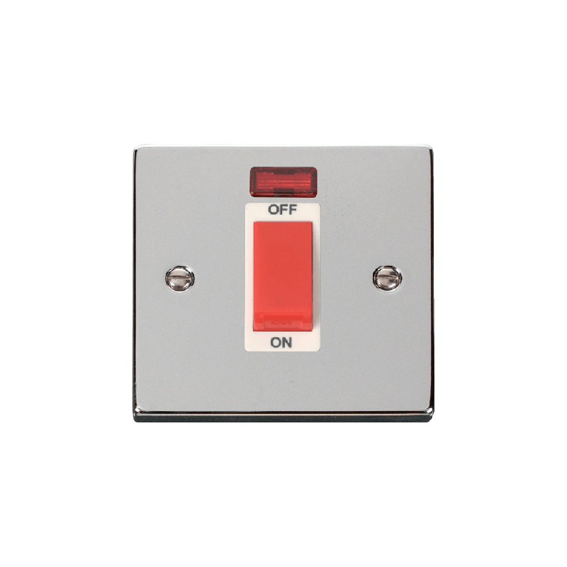 Click Deco 1 Gang 45A DP Switch with Neon Polished Chrome Insert White