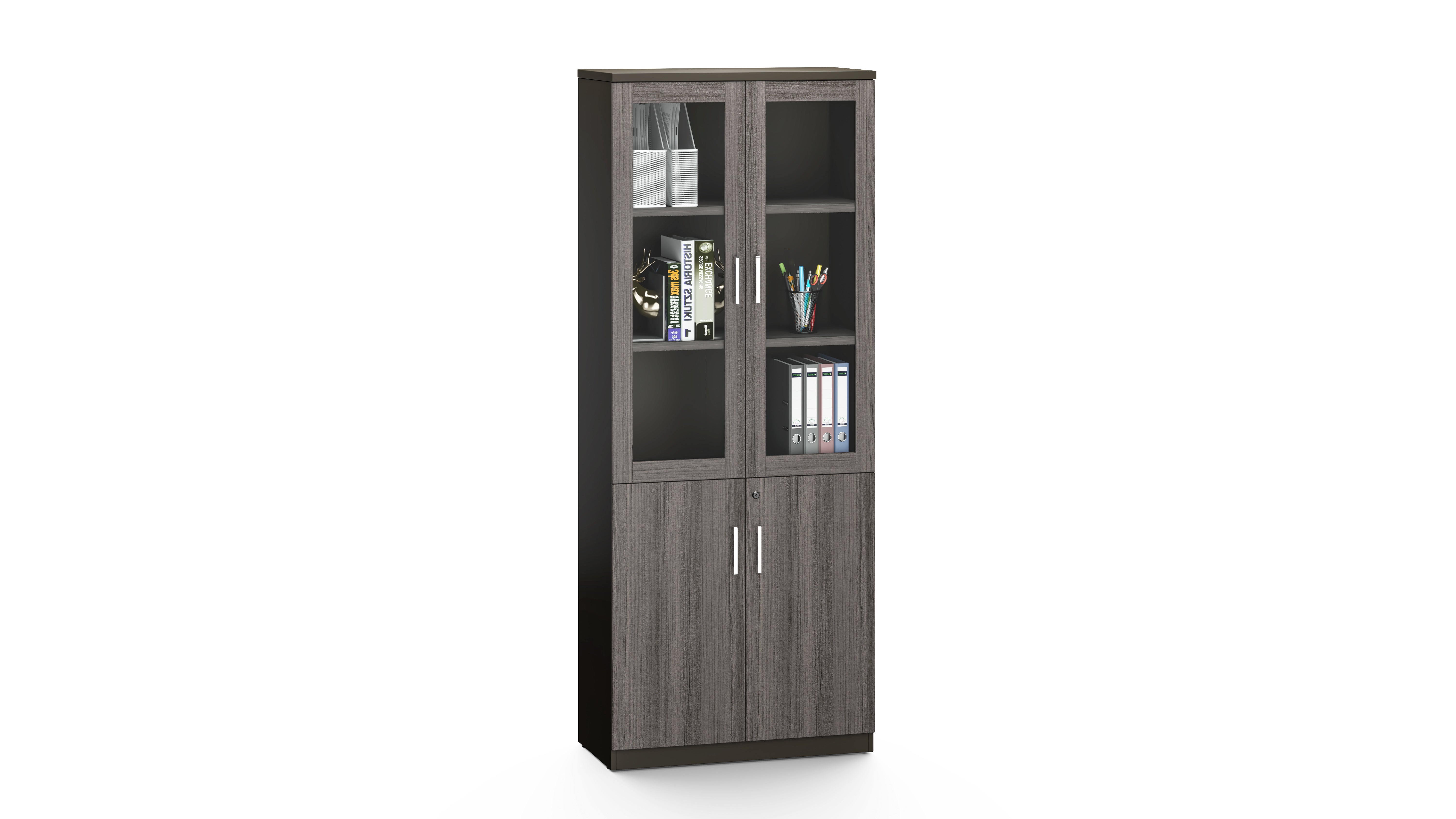 Specialising In Modern Grey Oak Veneer Two Door Glass Bookcase - 800mm - DG16-S0308 North Yourkshire