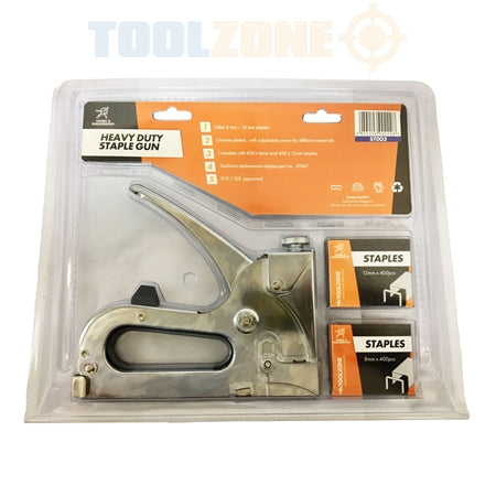 Toolzone Heavy Duty Adjustable Staple Gun Stapler Inc 800 Staples 6mm - 14mm TZ ST003