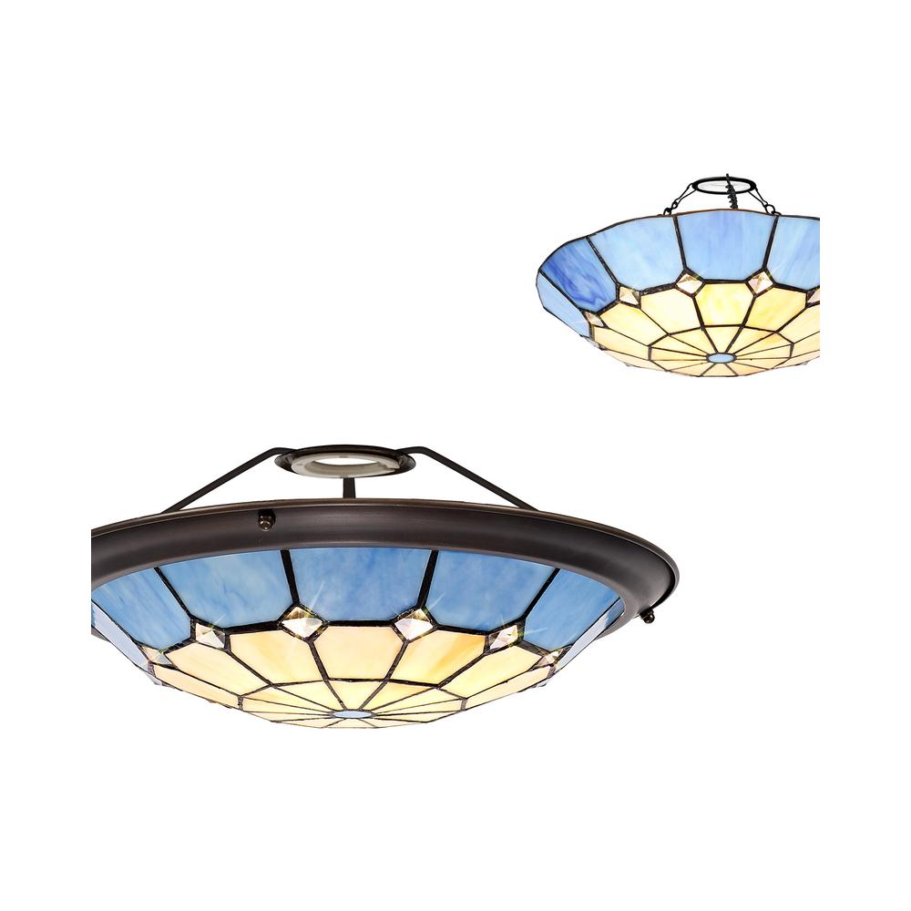 Luxuria Lotus Petal Tiffany 35cm Uplighter Shade Cream/Rich Blue/Clear Crystal Centre/Aged Antique Brass Trim