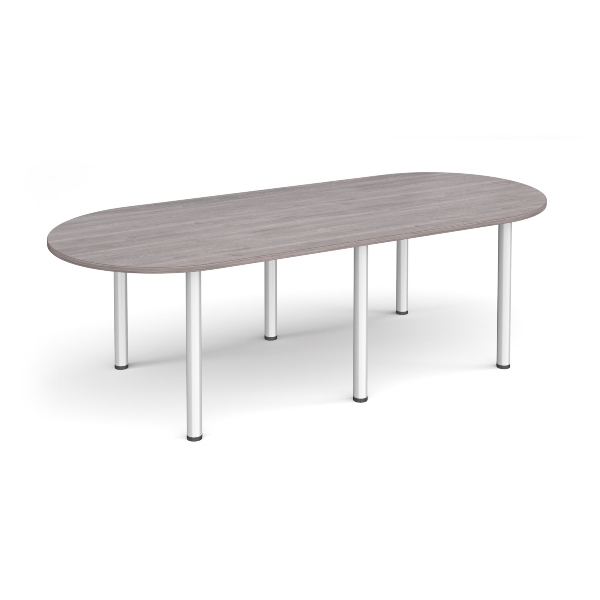 Radial End Meeting Table with Silver Legs 6 People - Grey Oak