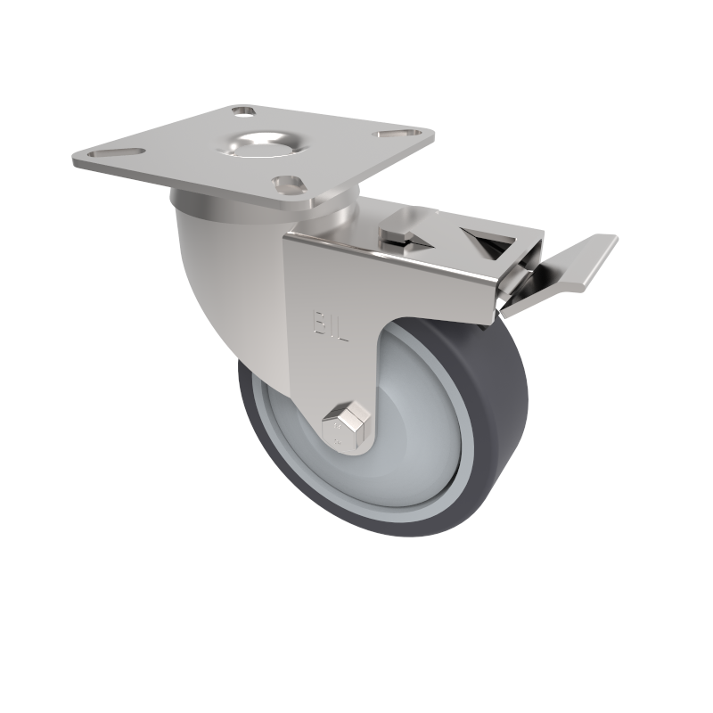 Grey Rubber Plate Swivel Castor Brake 75mm 50kg Load