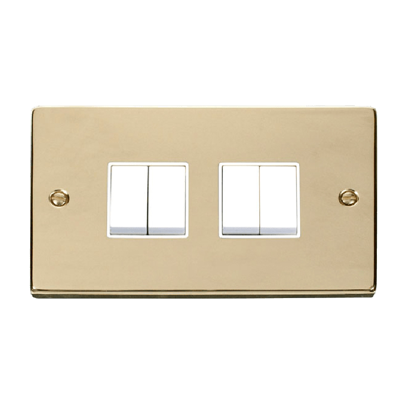 Click Deco 4 Gang 2 Way 10AX Switch Polished Brass White Inserts