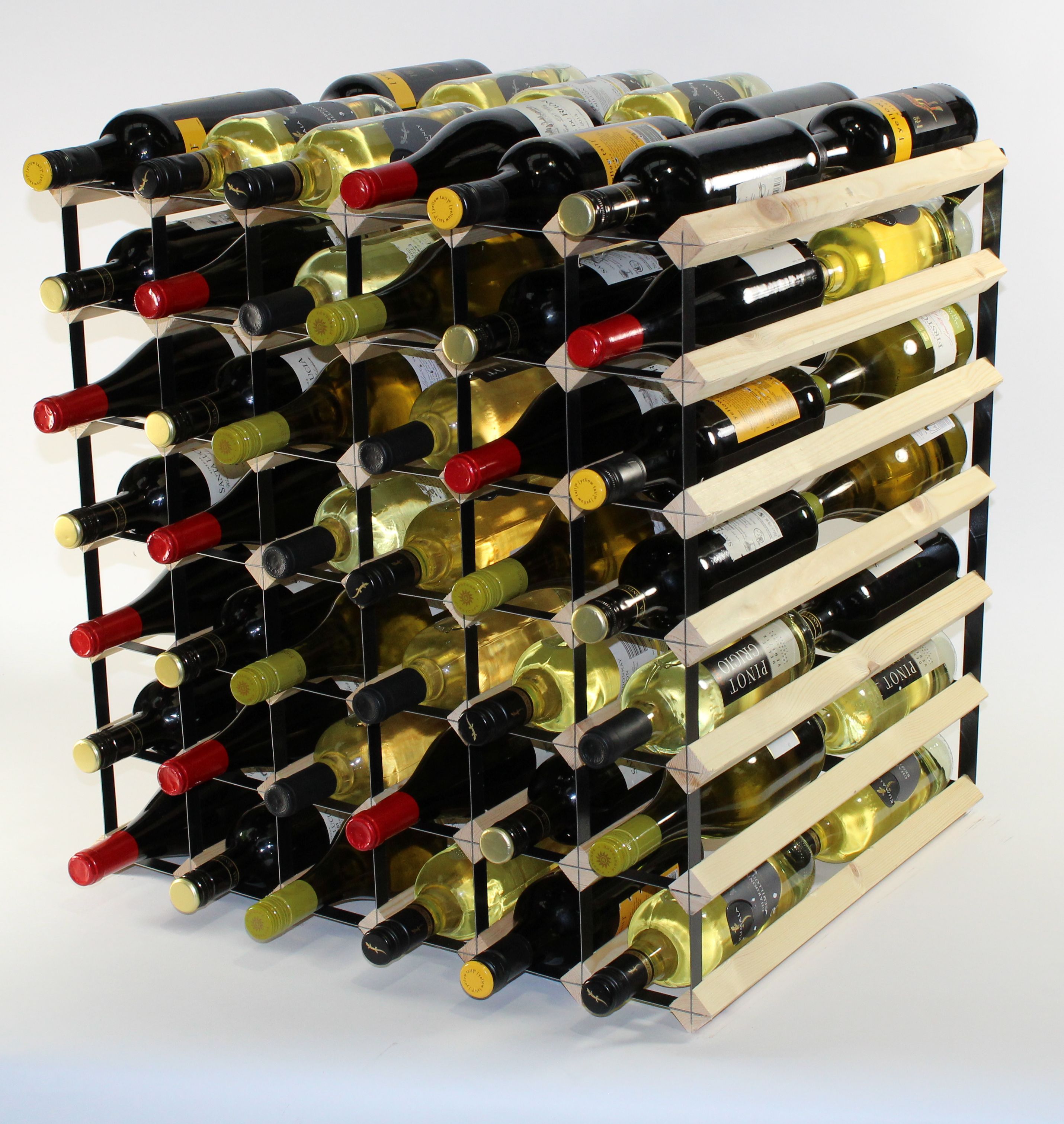 Double depth 84 bottle wine rack - Pine Wood - Black metal