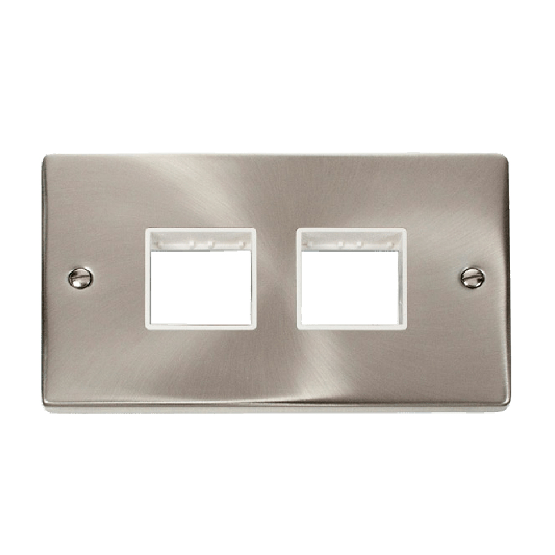 Click Deco 2 Gang Plate 2 x 2 Aperture Unfurnished Plate Satin Chrome White Inserts