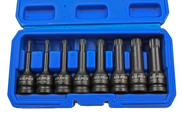 US PRO 1690 8pc 1/2" Dr Impact Spline Bit Sockets