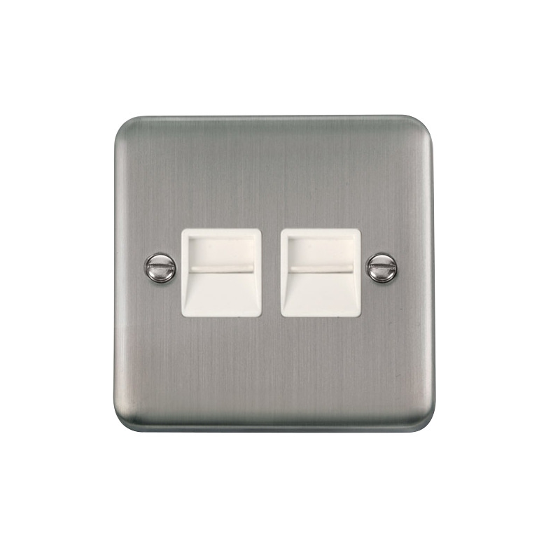 Click Deco Plus Twin Telephone Outlet (Secondary) Stainless Steel White Inserts