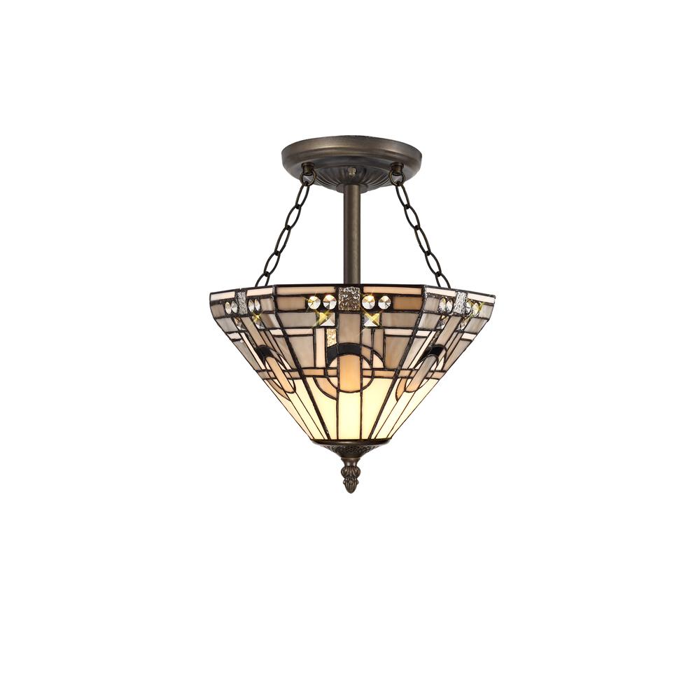 Luxuria Equinox 3 Light E27 Semi Flush With Tiffany Shade 30cm Shade White/Grey/Black/Clear Crystal/Aged Antique Brass