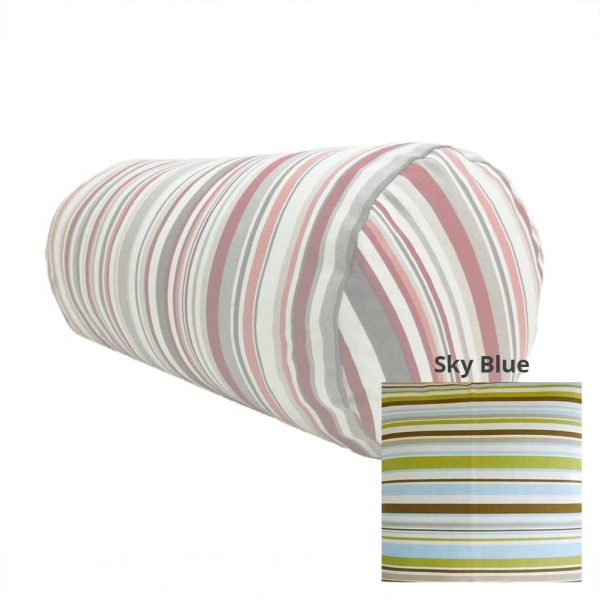 Sky Blue Cotton Stripe Bolster 8&#34; x 17&#34; Cylinder Shape. Complete Cushion or Covers