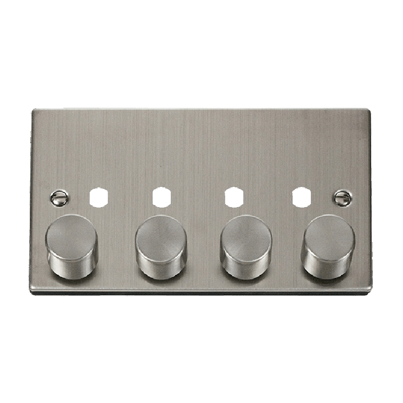 Click Deco 4 Gang Unfurnished Dimmer Plate and Knob (1600W Max) Stainless Steel